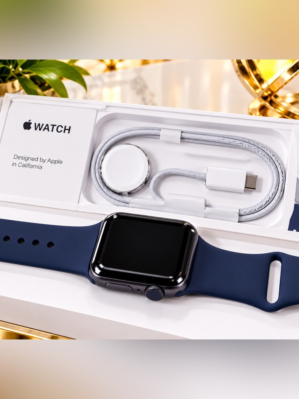 Apple Watch SE with Dark Blue Sport Band-Sleek. Stylish. Ready to Wear.
